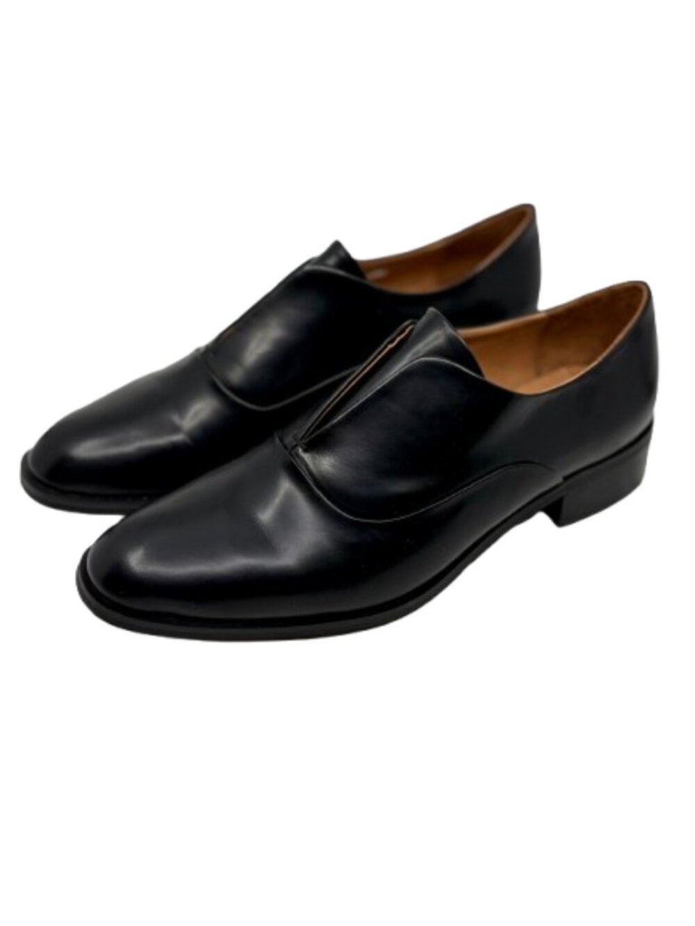 ANTHOLOGY PARIS~Elvie Black Leather Laceless Derby Shoes SIZE 9 LIKE NEW